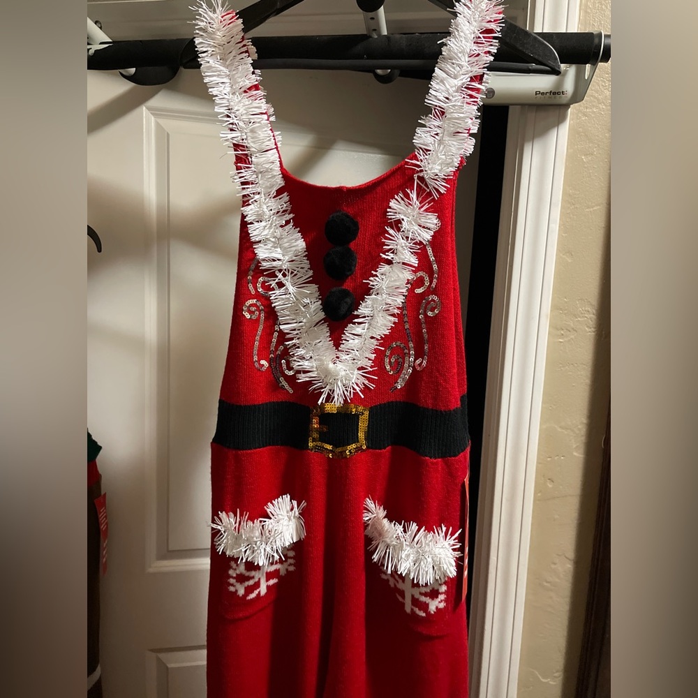 Ugly Christmas sweater, inspired overalls, knitted, wide leg,  XL